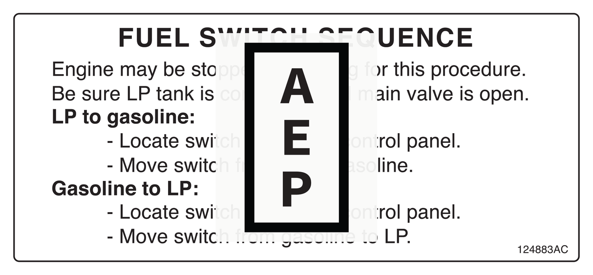 Skyjack 124883 Decal, Fuel Switch (Ford D