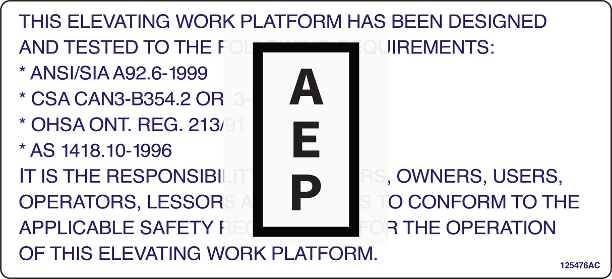 Skyjack 125476 Decal, On/Off Slab English