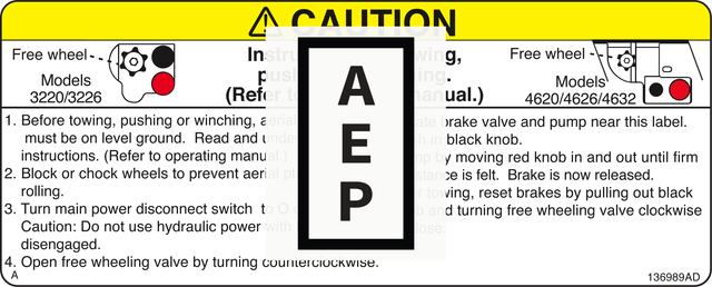 Skyjack 136989 Label, Manual Brake Release Fo