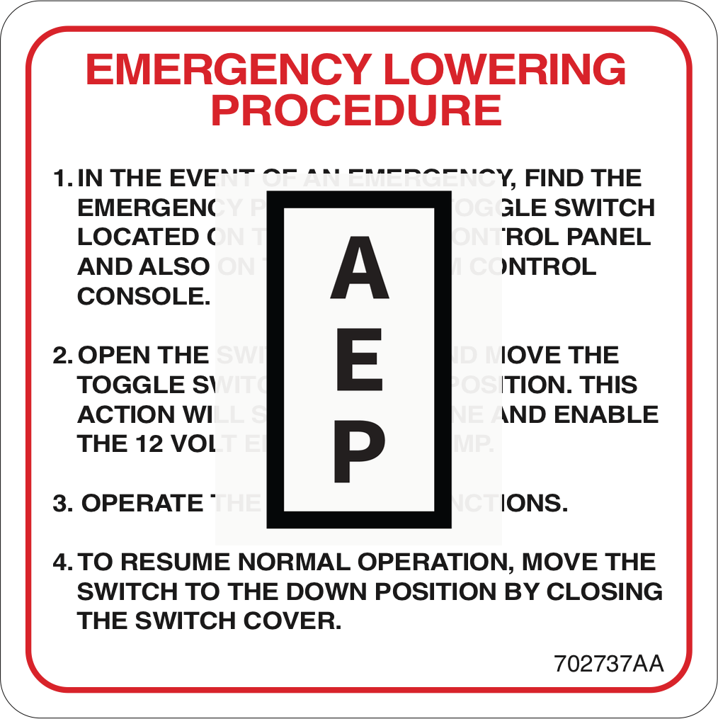 Skyjack 702737 Label, Emergency Lowering