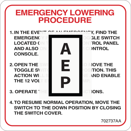 Skyjack 702737 Label, Emergency Lowering