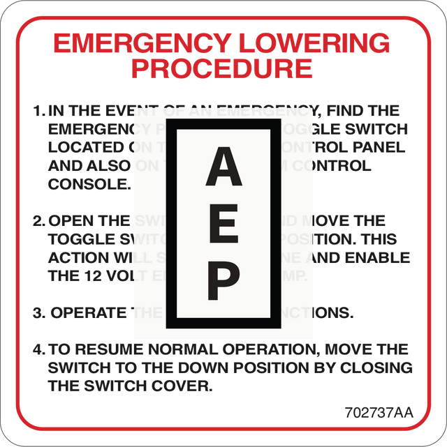 Skyjack 702737 Label, Emergency Lowering