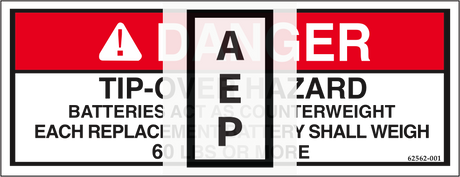 Upright 62562-001 Decal, Battery Out - Tipover